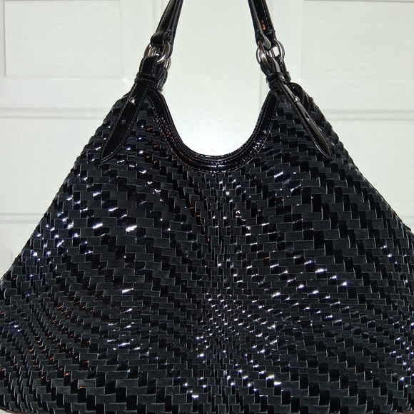 Cole Haan Black Woven Patent Shoulder Tote - Picture 3 of 16